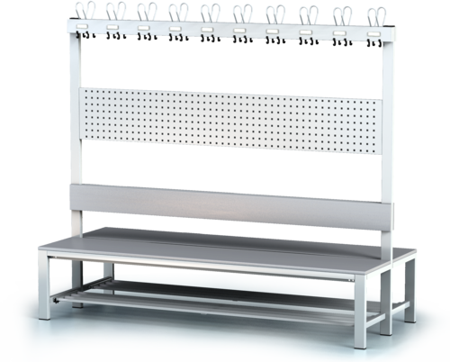 Double-sided benches with backrest and racks, laminated desk -  with a reclining grate 1800 x 2000 x 830